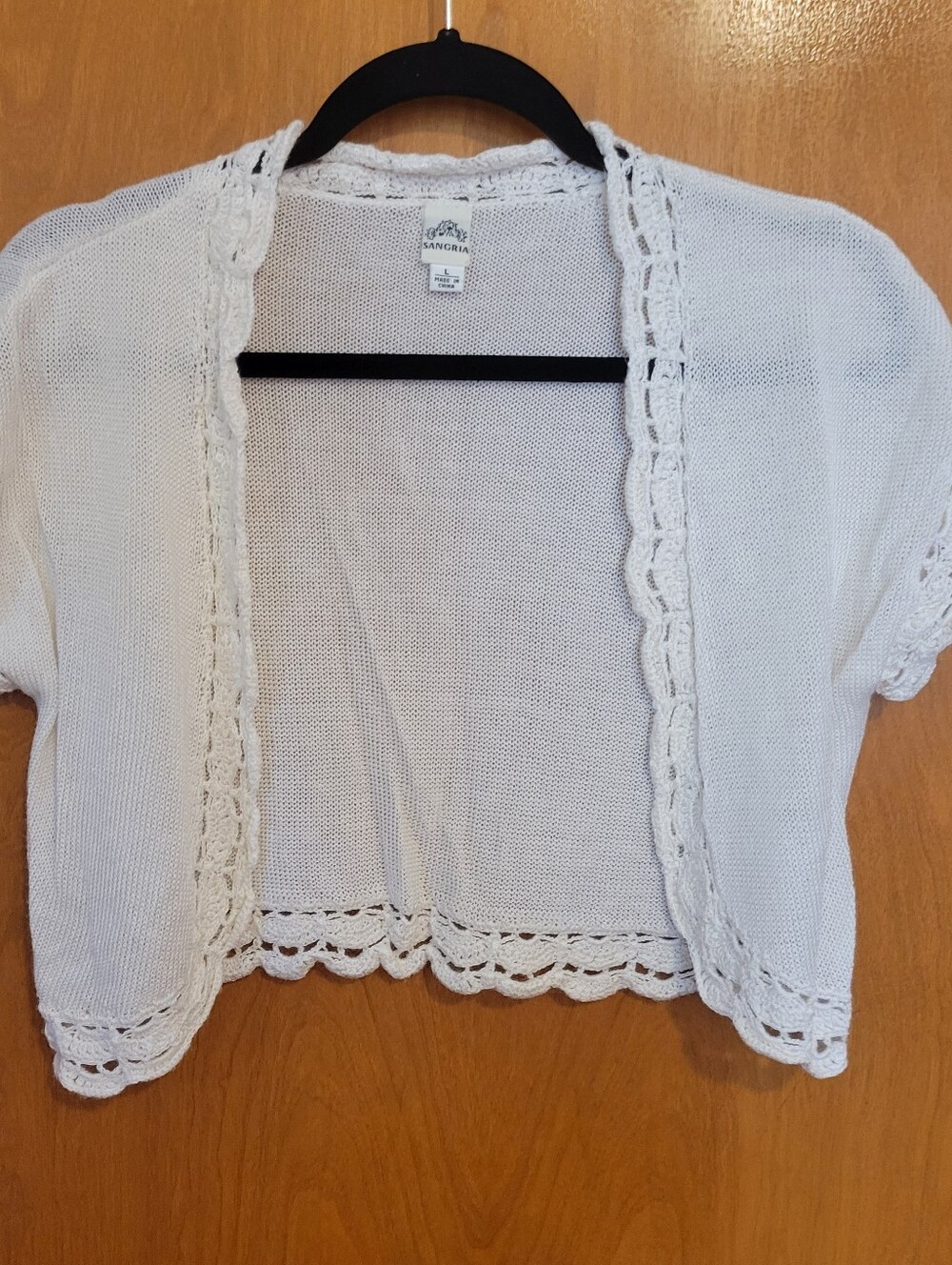 Sangria White Cropped Knit Bolero Sweater Cardigan, Size L